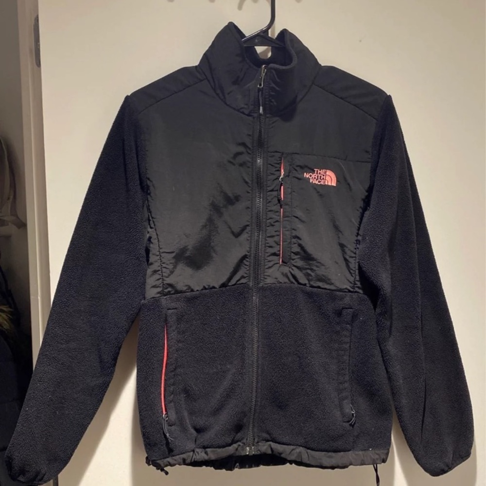 North Face Denali black fleece jacket, pink logo
